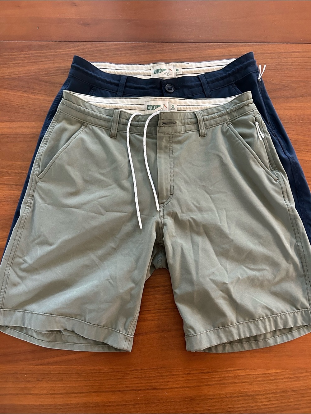 Huckberry, Wellen Men's Casual Drawstring Shorts in Olive and Navy